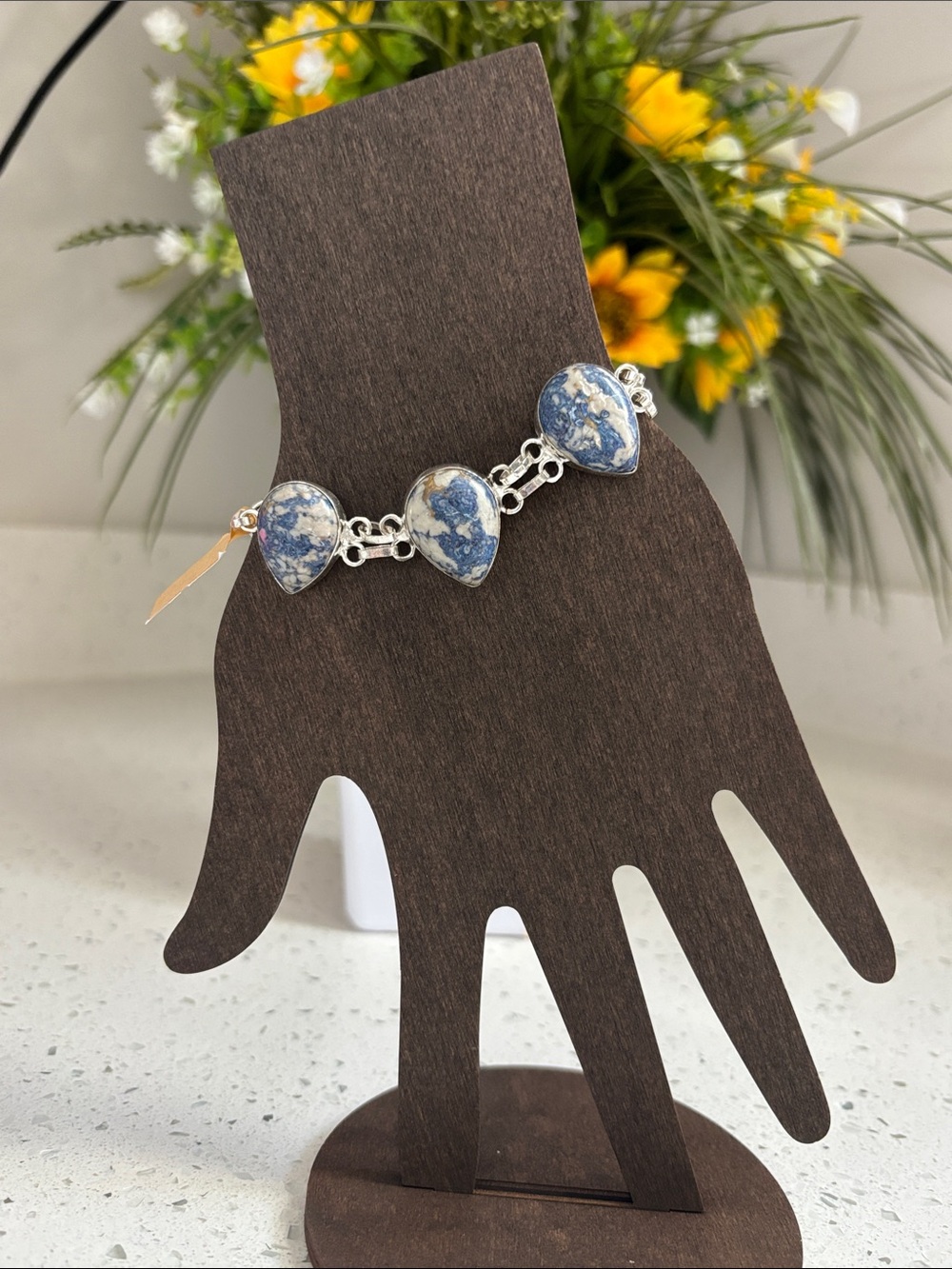 Blue Turquoise Gemstone Teardrop Link Bracelet